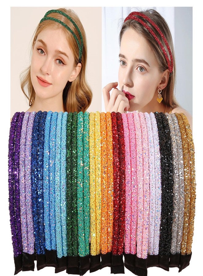 XIMA 16 Pieces Double Line Chunky Glitter Headbands for Women and Girls, Sparkly Girls' Hair Accessories - Image 1